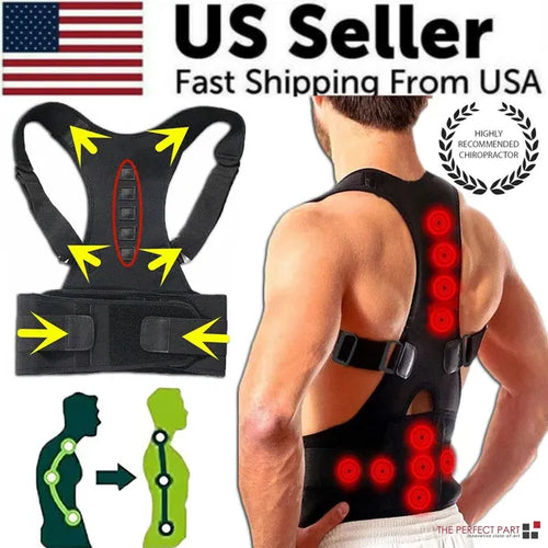 Snagly magnetic posture corrector back and shoulder support brace